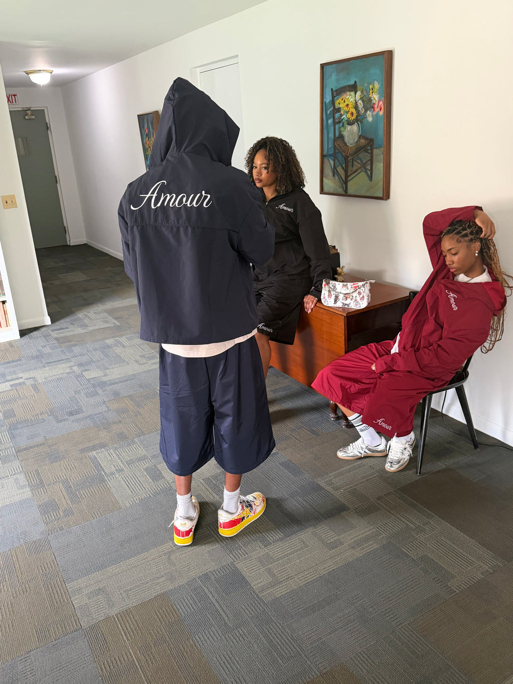 amour navy hoodie & short set