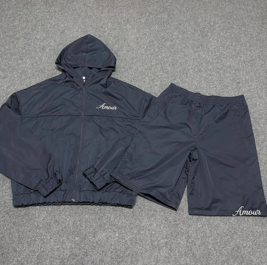 amour navy hoodie & short set