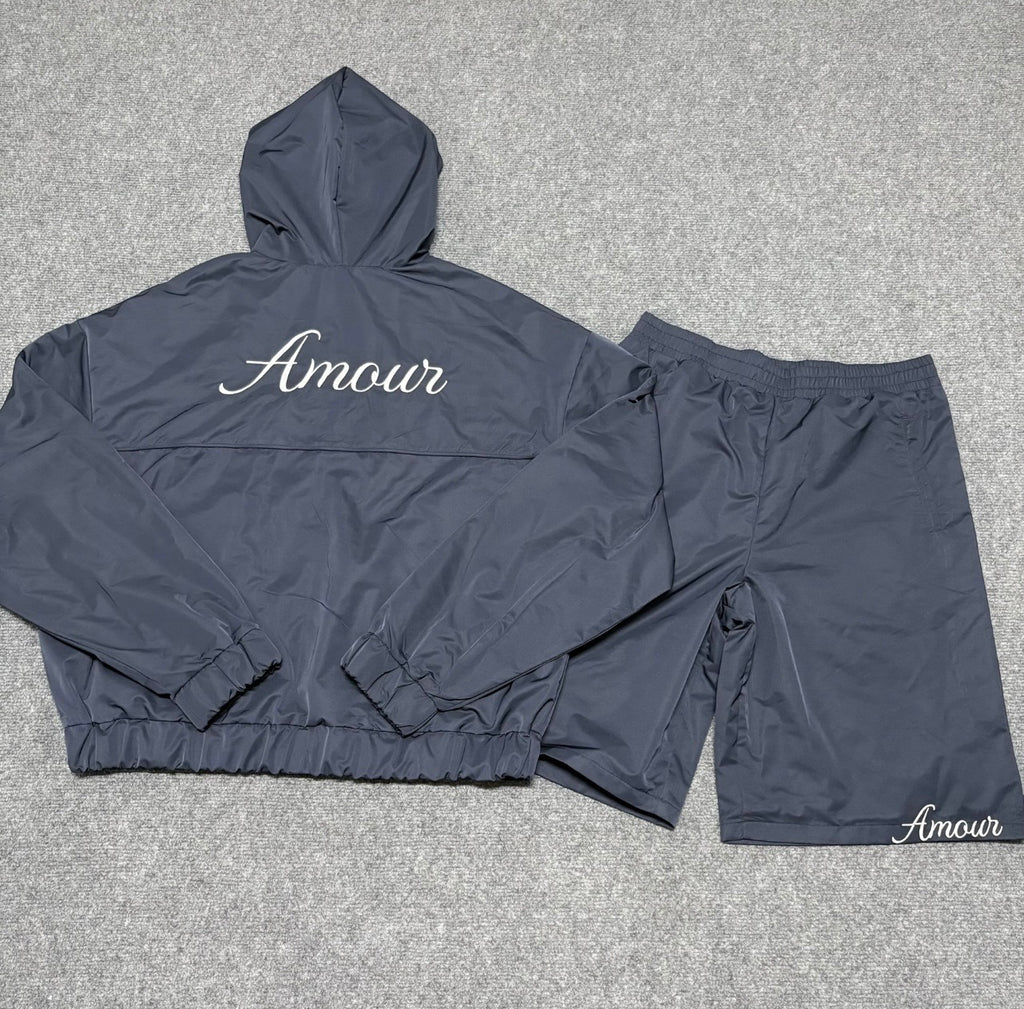 amour navy hoodie & short set