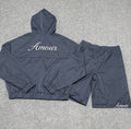 amour navy hoodie & short set