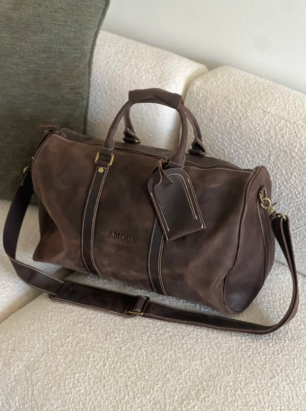 amour leather weekend bag